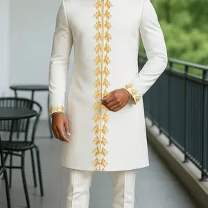 Men's African Kaftan Set, Long Sleeve Embroidered Luxury Elegant Kurta Suit, Party Wedding Holiday Muslim Men, 2 Piece Set