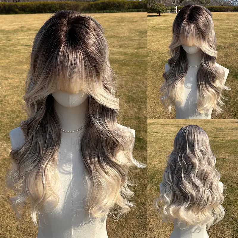 Dark brown to platinum blonde gradient