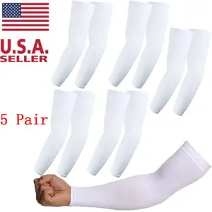 Cooling Arm Sleeves - 5 Pairs Breathable UV Sun Protection Sports Arm Sleeves for Women Men & Youth in White