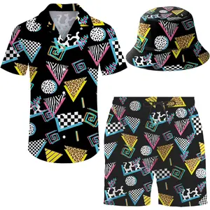 Men's 2 Piece Tracksuit Hawaiian Shirt Shorts Button Down Shirt and Shorts Sets with Bucket Hats