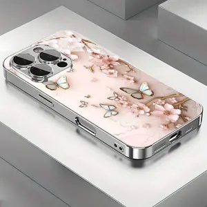Butterfly Floral Personality Premium Sense Pattern Glass Plated Protective Phone Case with Lens Protection for iPhone 17 16 15 14 13 12 11 X XS XR Pro Max Plus Air Collection, Ideal Birthday or New Year's Gift for Friends, Family and Loved Ones