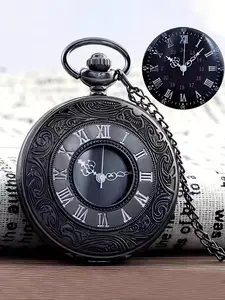 Vintage Flip Cover Pocket Watch, Classic Roman Numerals, Unisex Necklace, Quartz Large Numbers, Elderly Pendant Watch Gift