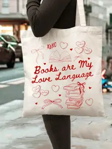 Books Are My Love Language Print Shoulder Bag, Large Capacity Crossbody Bag, Casual Style Handbag, Perfect for Shopping and Work