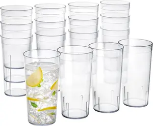 Cafe Plastic Reusable Tumblers (Set of 16) 20-ounce Water Cups in Clear | Value Set of Restaurant Style Drinking Glasses, Stackable, BPA-free, Made in the USA | Top-rack Dishwasher Safe