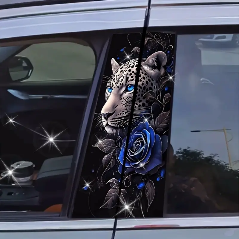 Set of 2 Leopard Pattern Car Stickers: Waterproof, Scratch-Resistant, Suitable for All Car Models - Automotive Accessories And Festive Decorations for All Vehicles, Also Applicable for Laptops, Cars, Helmets, Motorcycles, And Refrigerator Decoration.