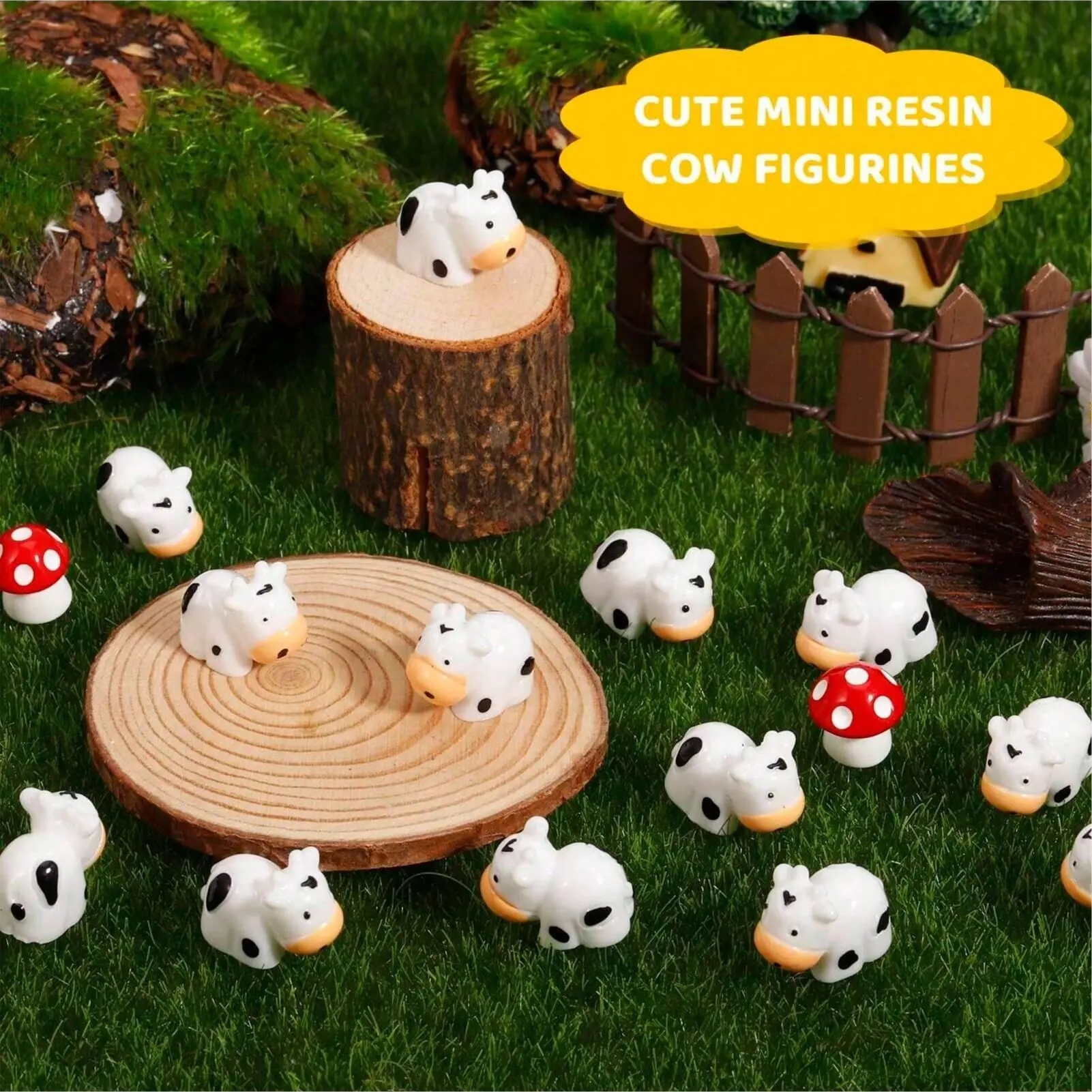 Mini Cow Figurines Set, Resin Miniature Cows, Decorative Micro Animal Decorations, Fairy Garden Moss Landscape, DIY Craft Supplies, Resin Sculptures