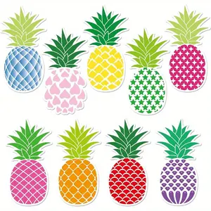 Pineapple Shaped Cut Outs, 54pcs/set Colorful Pineapple Cut Outs, Tropical Cut Outs for Summer Hawaii Party Classroom Bulletin Board Decorations