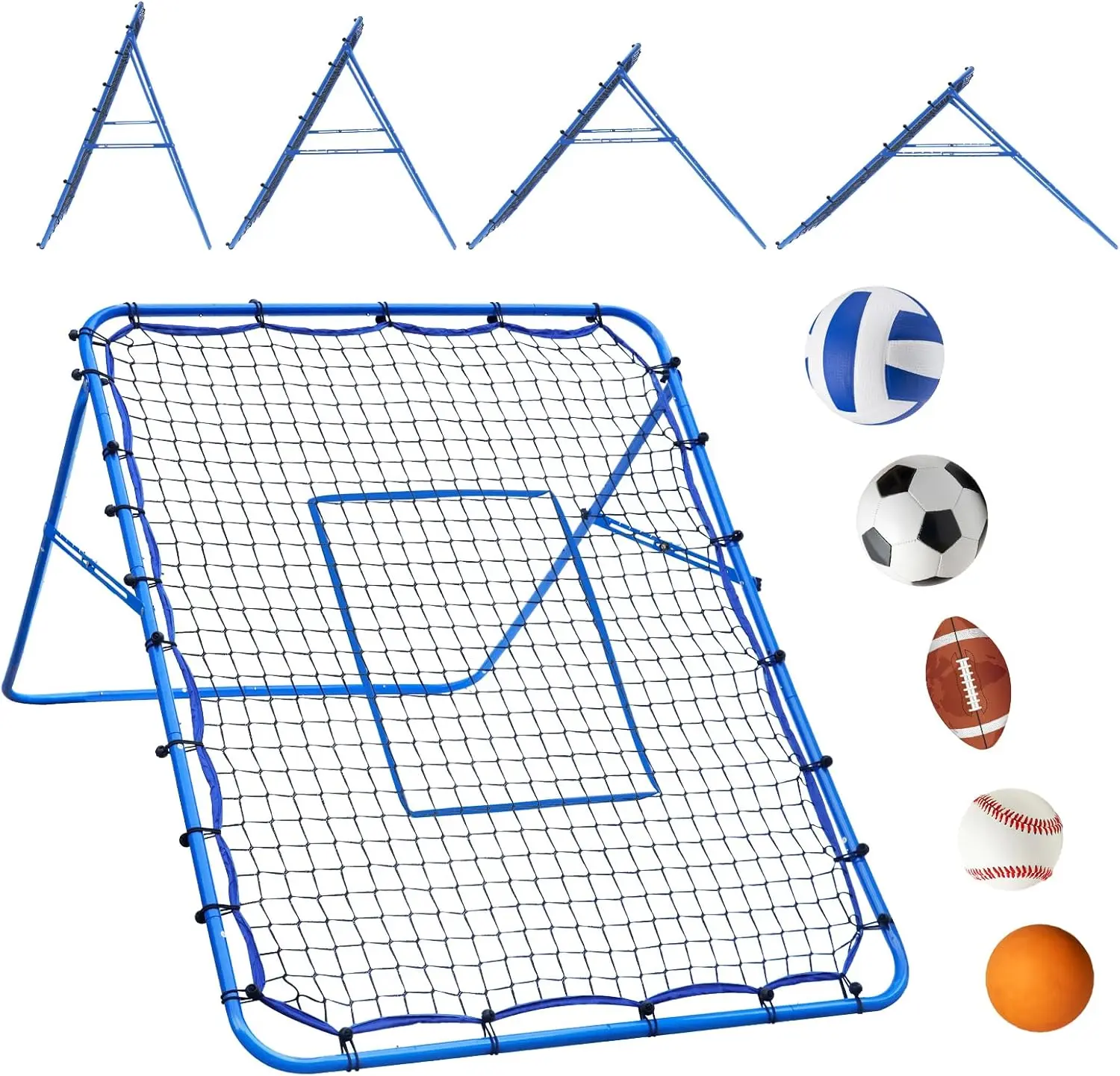 Winthai 5x4FT Baseball Soccer Rebounder Pitchback Net with 2 x 6-Angle Quick Adjustments, Target Ribbon for Precision, Easy Quick Setup,Ideal for Volleyball Softball Lacrosse and Sport Training Football Equipment