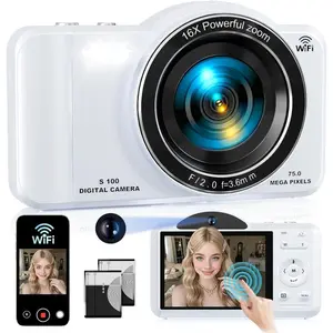 Digital Camera, 4K WiFi 75MP Dual Camera Point and Shoot Camera with Touchscreen and 16X Zoom, Autofocus Vlogging Cameras for YouTube and Travel, with 32GB Card for , Teens, Beginners (White)