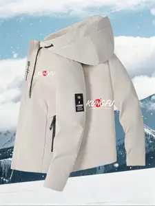 Men's Kungfu Letter Hooded Windproof Jacket, Fall Winter Outdoor Hiking Sport Casual Coat, Slim-Fitting Flying Jacket for All Seasons