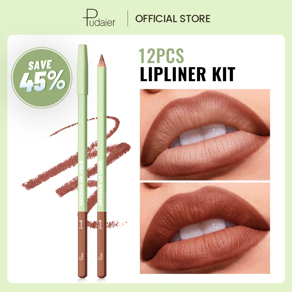 Pudaier 12Pcs Lip Liner Pencil Kit | Long-wear creamy pigmented, water-proof and smudge proof, perfect lip shape Daily Lip Makeup