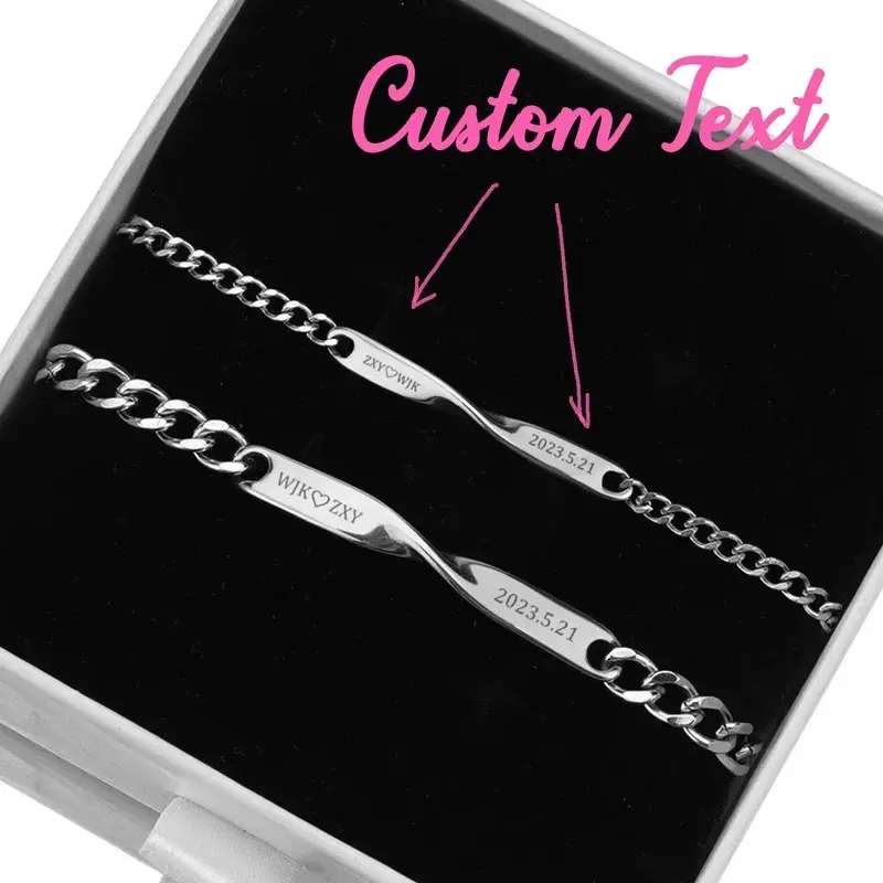 Customized Text Couple Unlimited Symbol Bracelet DIY Engraved Stainless Steel Bracelet Valentine's Day Best Gift for Girlfriend