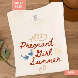 Comfort Colors® Pregnant Girl Summer Shirt Summer Pregnancy Announcement Beach Baby Reveal Tee Expecting Mom Gift Cute Maternity Graphic Top