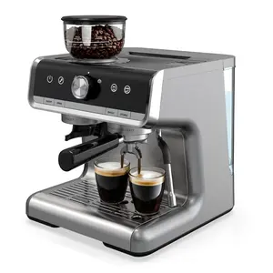 【GARVEE】Semi Automatic Espresso Machine,20 Bar Espresso Coffee Maker With Grinder, Milk Frother Steamer Wand for Cappuccino,Latte,Macchiato,95-Ounce Water Tank,PID Temperature Control,Light Gray