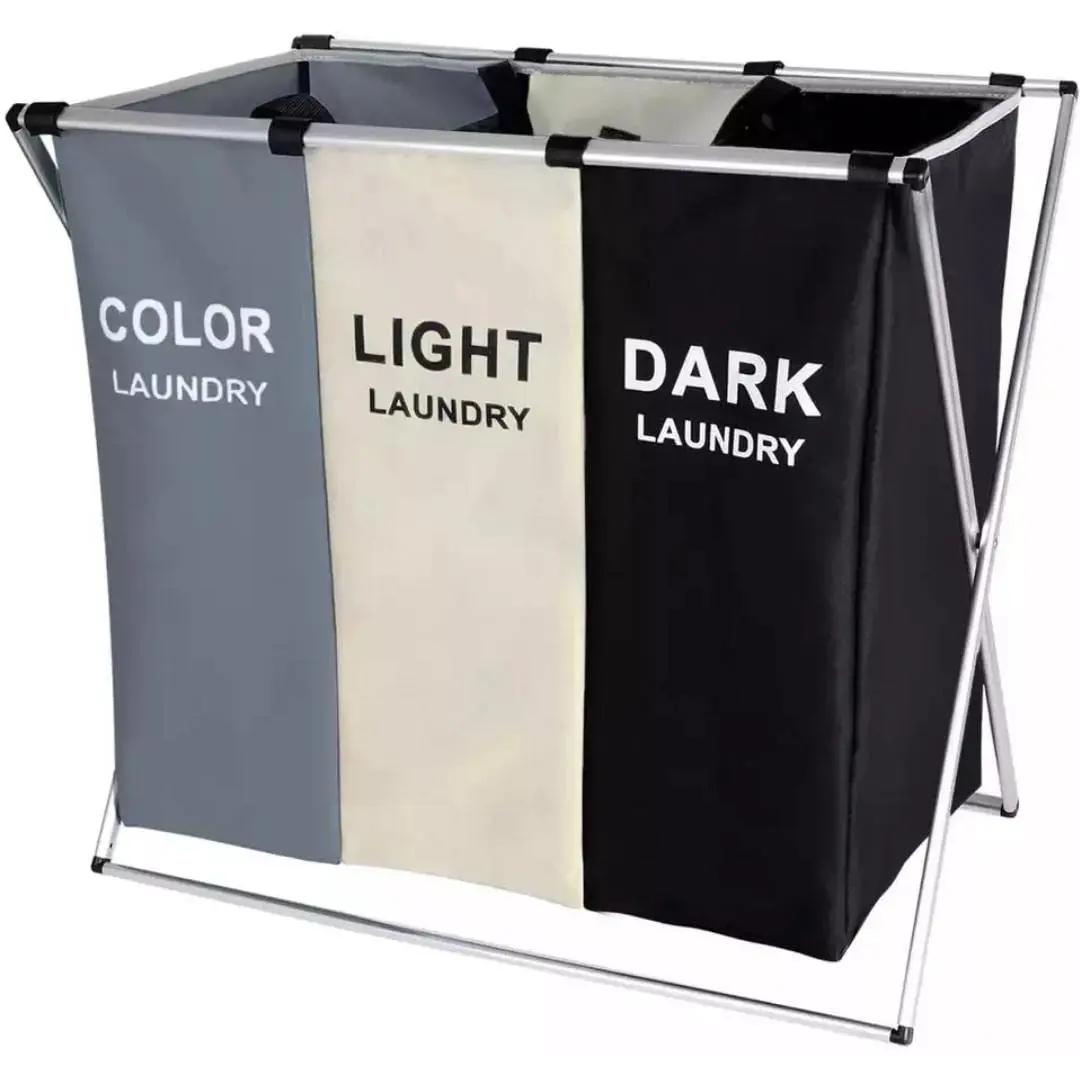 Laundry Basket Cloth Hamper Sorter Basket Foldable 3 Sections with Aluminum Frame Organiser Laundry Basket Cloth Hamper Sorter Basket Foldable 3 Sections with Aluminum Frame Organiser