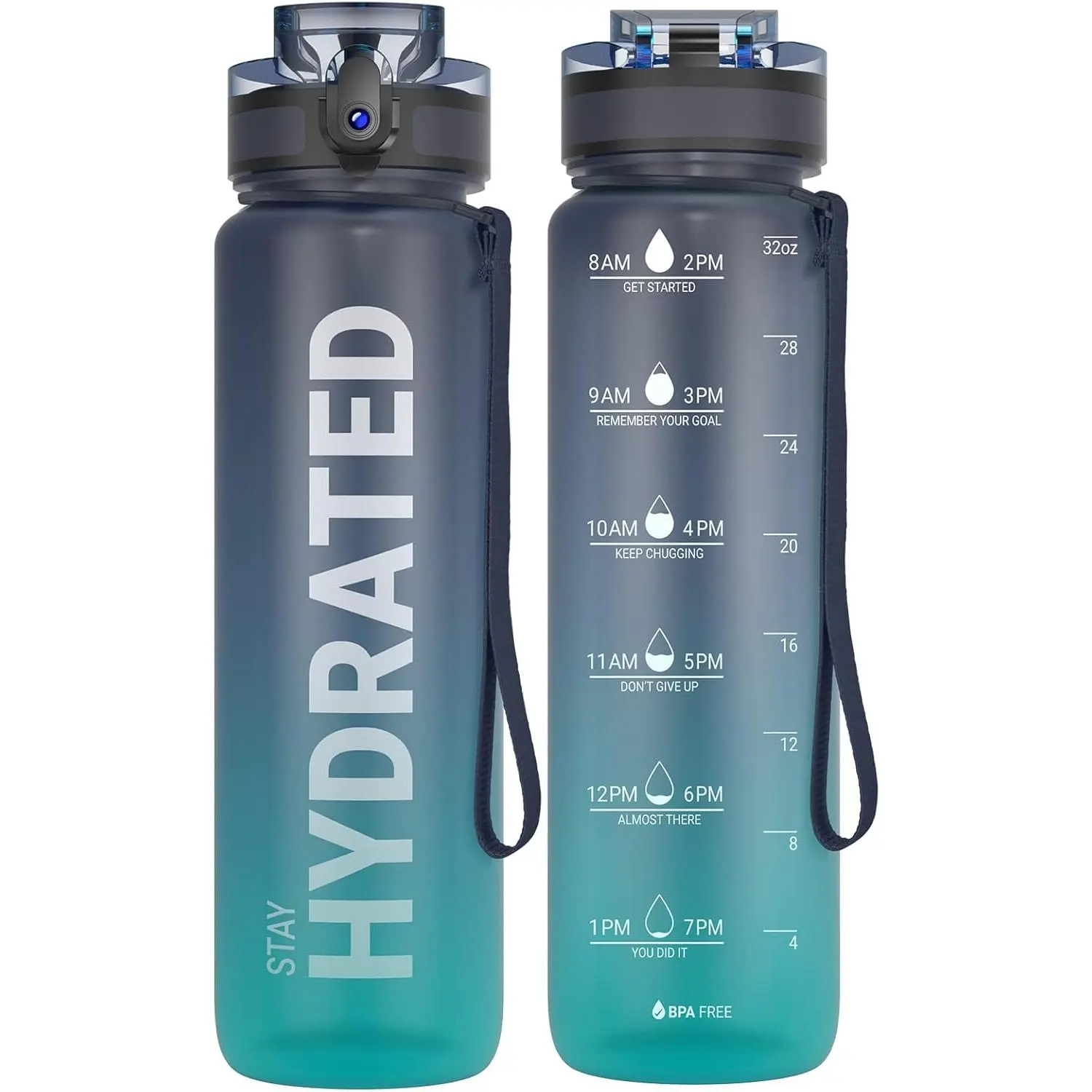 32oz Motivational Drinkware Water Bottle with Time Marker, Leakproof BPA-Free Tritan Lid, Wide Mouth Reusable Sports Bottle with Cleaning Brush for Gym, Travel