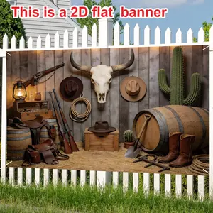 Western Cowboy Theme Background Cloth, Outdoor Indoor Party Decoration, Home Decor, Photography Prop, Garage Door Hanging Decor