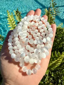 8mm Satin Spar “Selenite” Bracelet | White Crystal Beaded Stretch Jewlery