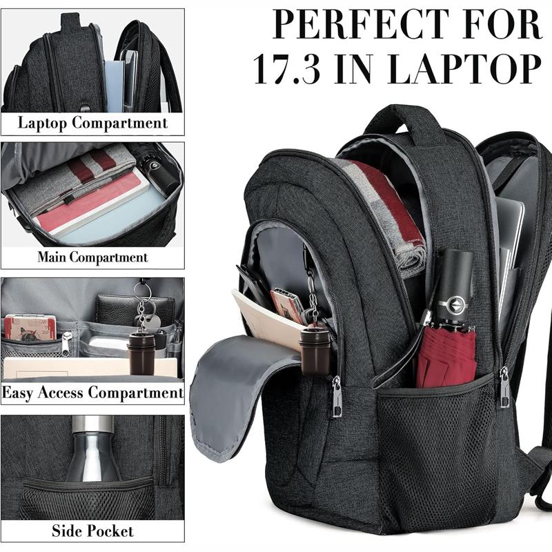 YAMTION 15 Inch Laptop Backpack, Large Capacity Multi-Compartment Backpack with USB Charging Port & Headphone Jack, Water Resistant Anti-Theft Bookbag for Teens, College Students, Working Adults, School, Work, Office, Business Trips, Travel  Daily Commute