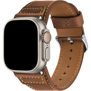Leather Bands Compatible With Apple Watch Band 49mm 46mm 45mm 44mm 42mm 41mm 40mm for Men, Genuine Leather Replacement Strap for iWatch Ultra2 Ultra Series 10 9 8 7 SE2 SE 6 5 4 3