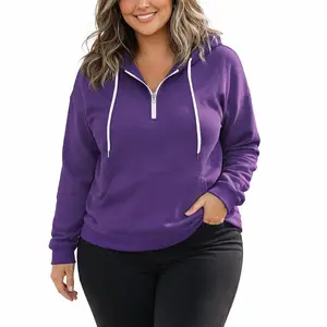 Women's Plus Size Hoodies Quarter Zip-Up Hooded Sweatshirts Lightweight Long Sleeve Pullover Tops with Pocket 1X-4X