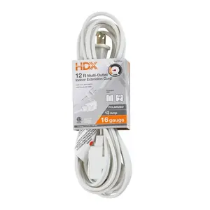 12 ft. 16/2 Light Duty Indoor Multi-Outlet Extension Cord, White