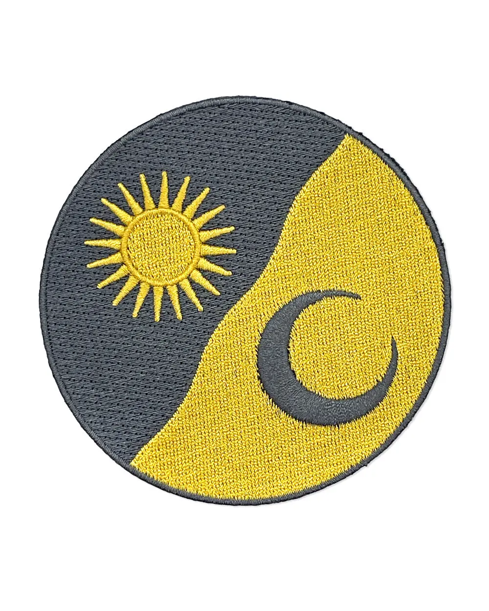Sun & Moon Waves Embroidered Cloth Patch - Iron-On Back, Wave Motif, Woven Edges, 3.5" Diameter, Sewing & Haberdashery Accessory