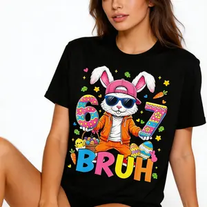Kids' Easter Rabbit Bunny Face Graphic Print Crop Top - Soft Cotton Crewneck Short-Sleeve Casual Comfy Sports Tee, Casual Comfy Shirt for Youth Holiday Wear, Crewneck Shortsleeve Tee