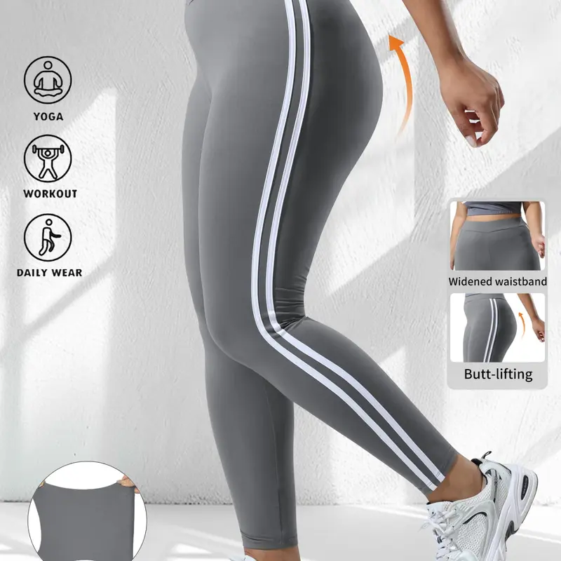 Women's Plus Size High Waist Skinny Pants, Stretchy Soft Fabric, Side Stripes Design, Casual Fashion Essential for Daily Wear, High Stretch Bottoms, Fitted Bottoms