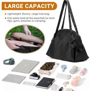 Women's fashion large-capacity tote bag, foldable portable storage bag, outdoor camping travel shoulder bag, durable business shopping bag.