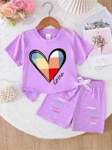 Girls summer game time printed short sleeve; summer shorts set; girls' clothing; children's summer outfit set; Toddler