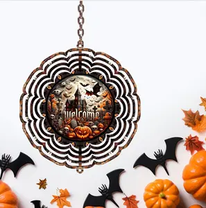 Haunted House Welcome Kinetic Wind Spinner Ornament, 8-in UV-Coated Aluminum Outdoor Garden Decor, Hangable, Weatherproof, Includes Assembly Instructions, Ornaments