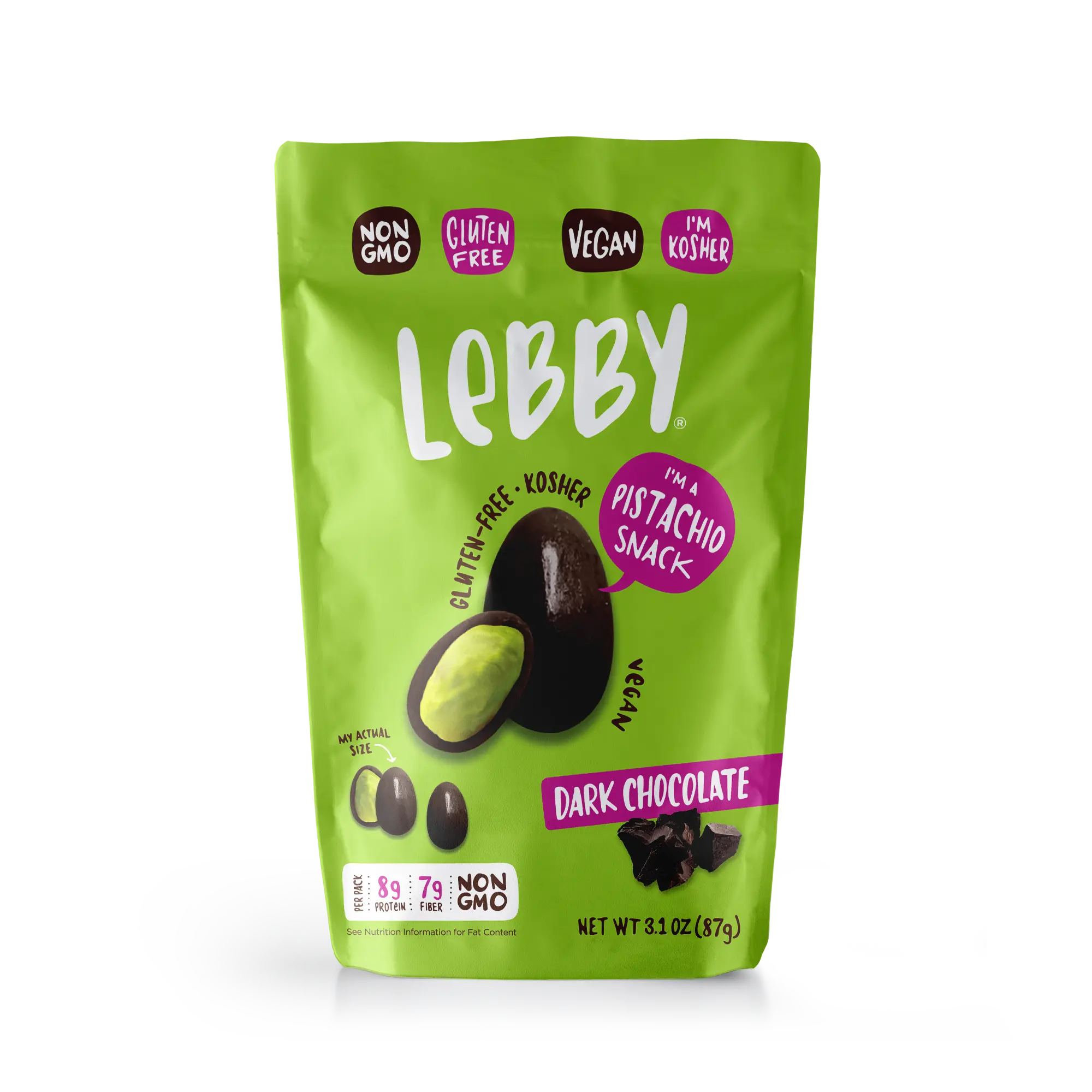 Lebby Snacks, Chocolate Covered Pistachios, Dark Chocolate, 3.5oz, 6 pack Bonbon Crunchy