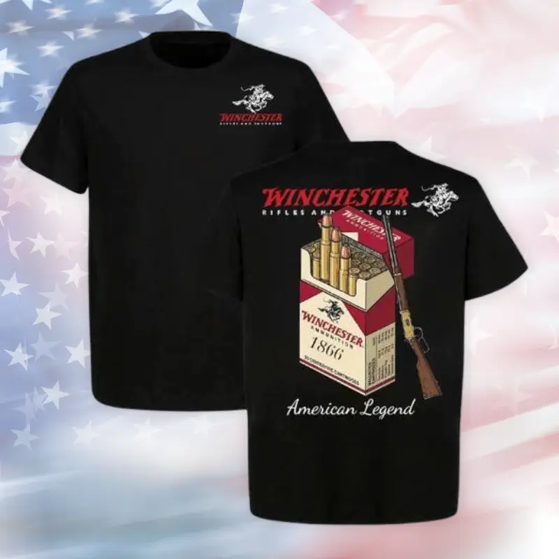 Winchester American Legend Men's T-Shirt, 1866 Ammo Box & Lever Action Rifle Graphic, Vintage Hunting Apparel