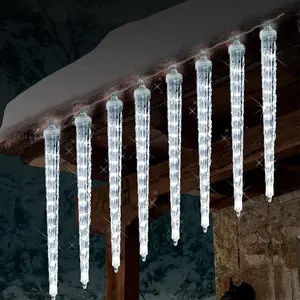 Meteor Shower Lights, 12" Outdoor Icicle Christmas Lights 8 Icicles 192 SMD LED  Ice Falling Light, Connectable Raindrop Iciclelight, Xmas Winter Party Tree Holiday Decor, White