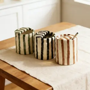 10oz European Vintage Striped Hand-Painted Ceramic Mug - Heat-Resistant Non-Slip, Dishwasher & Microwave Safe, Perfect Valentine’s Day Gift for Coffee Lovers