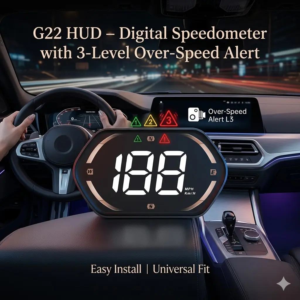 1 pcs G22 Car HUD Head-Up Display – Automotive Digital Speedometer with 3-Level Over-Speed Alert, Ideal for All Vehicles, Car Display Screen