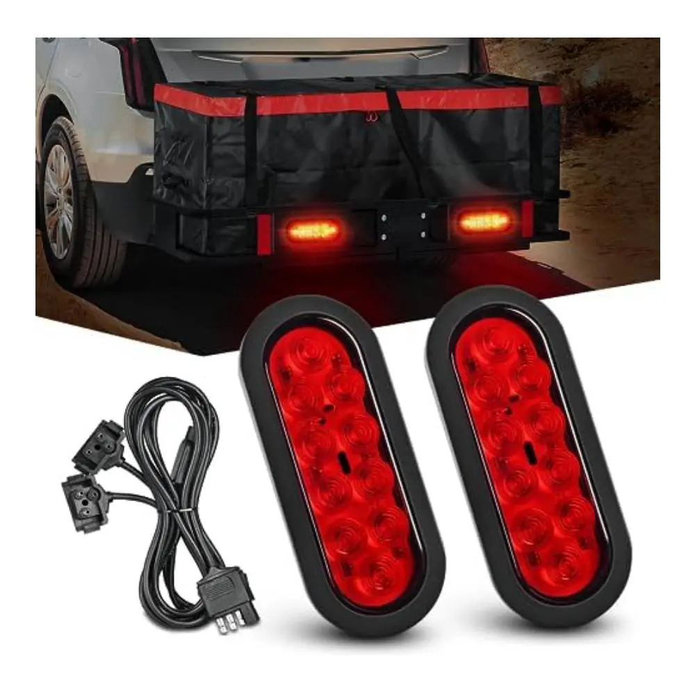 Nilight 2pcs 6in Oval Red LED Rear Taillights - TL-01, Surface Mount Grommets & Plugs, IP65 Waterproof, 12V DC System, Stop Brake LED Turn Signals, Compatible with RVs, Trucks,car accessories