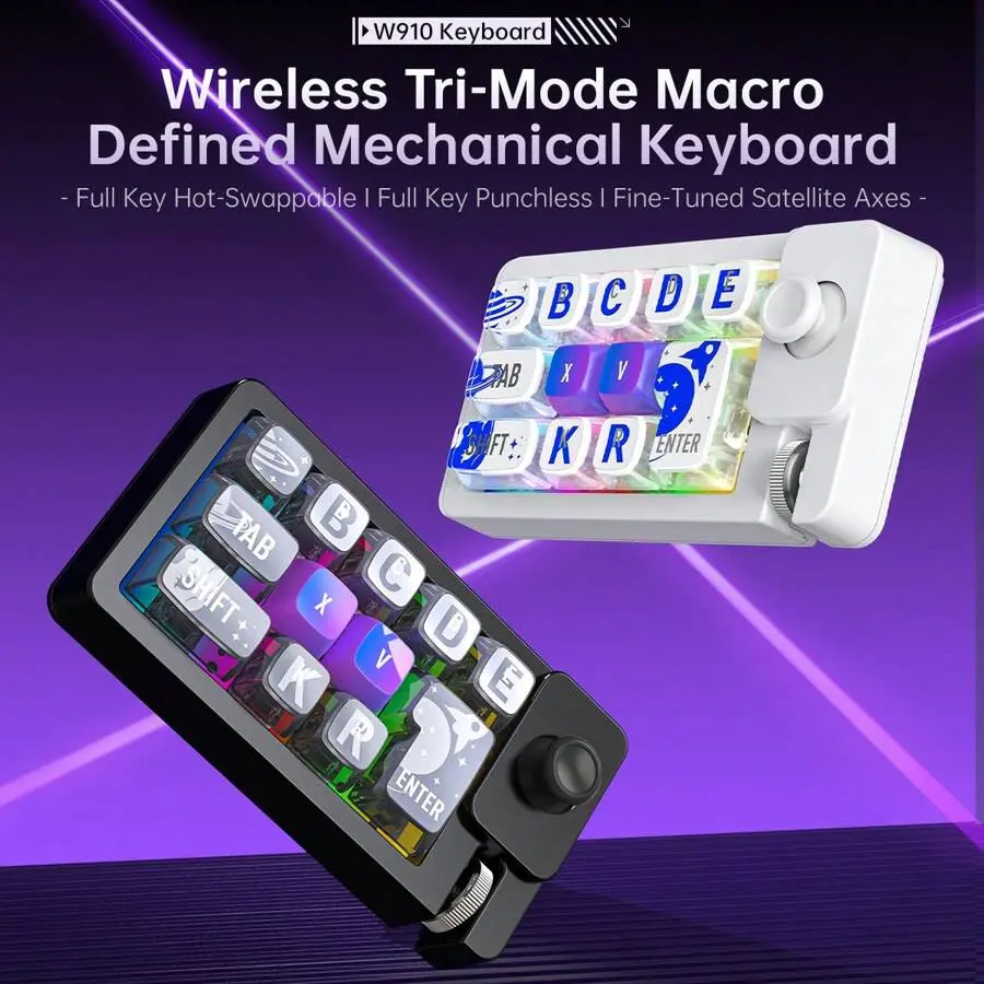 Mini Wireless Mechanical Numpad RGB Lights Rechargeable Type-C Port Bluetooth 2.4G USB Connectivity ABS Plastic Hot-Swap Keys 12 Programmable Keys for PC Gamers