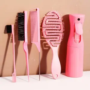 Professional Hair Care Set, Includes Spray Bottle, Scalp Massager Comb, Edge Control Brush, Rat Tail Comb, Smooths All Hair Types, Hair Styling Combs