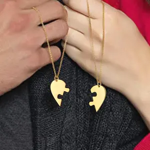 U7 Puzzle Pendants Necklace BFF Family Friendship Couple Matching Necklace 2/3/4/5/6/7/8 Pieces