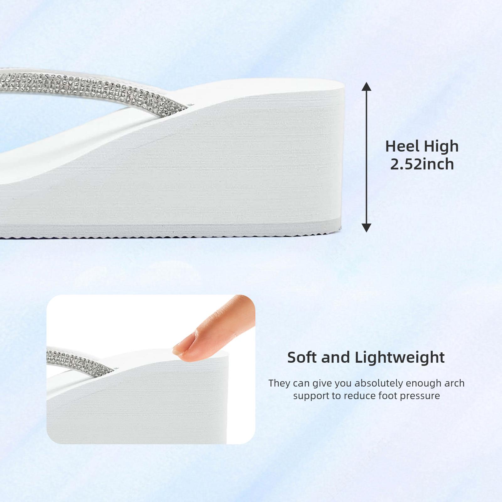 rosyclo Women’s Wedge Flip Flops with Sparkling Rhinestones | Platform Summer Beach Sandals | High Heel Thong Sandals for Party & Vacation | Comfortable Non-slip Platform Slides