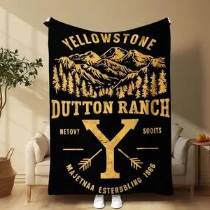Yellowstone Theme Pattern Blanket, 1/2 Counts Soft Warm Throw Blanket, Air-conditioned Room Blanket, Warm Nap Blanket for Home Office Travel Camping