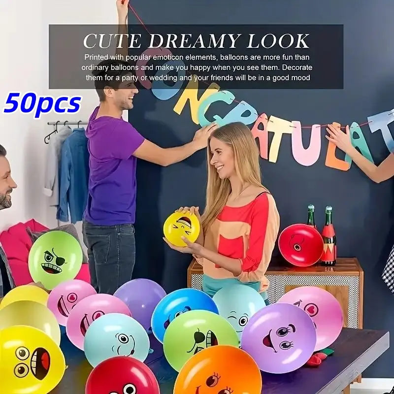 50pcs Personalized Expression Balloons, Colorful Cartoon Balloons, Birthday Party Decorations, Christmas Decorations, Wedding Festive Atmosphere, Balloon Garland