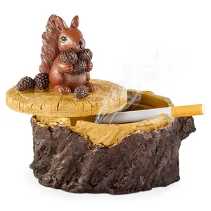 Ashtrays for  Cute Resin Squirrel Ashtray with Lid for Home and Garden