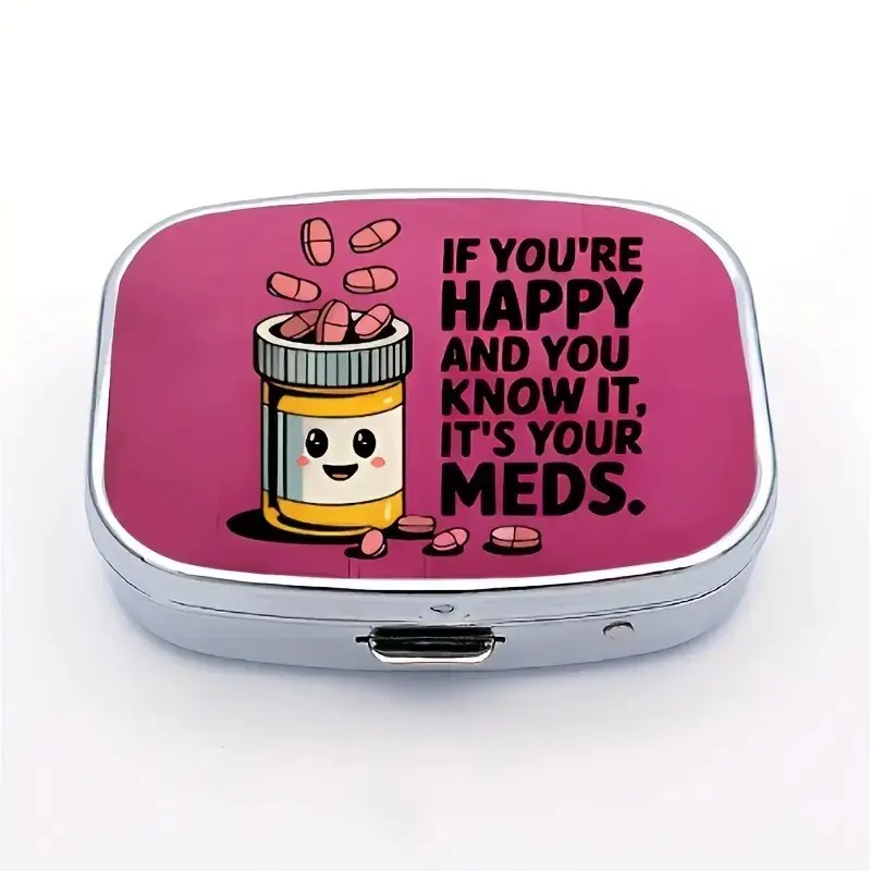 Bright Mini Pill Box Vitamin Organizer, 2 Compartment Travel Storage Case, Joyful Face Design, Unisex Adults' Daily Use Gift, Portable & Decorative, Vitamin Dispenser, Supplement Organizer