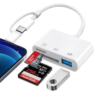 SD Card Reader for  iPad  Dual Connector, Digital Camera Memory Card Adapter to  with SD/ SD/USB-A 3 Slot, Lightning & USB C SD Card Viewer for Photography, Plug and Play