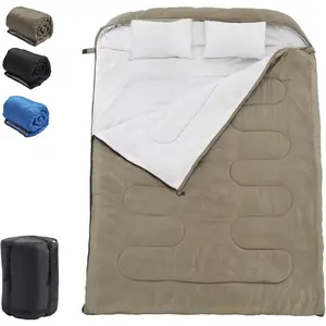 Portable Double Sleeping Bag for Adults 2 Person 8lbs Lightweight with 2 Pillows 90.5x61 Cold Weather Camping Bag Ideal for Backpacking and Hiking