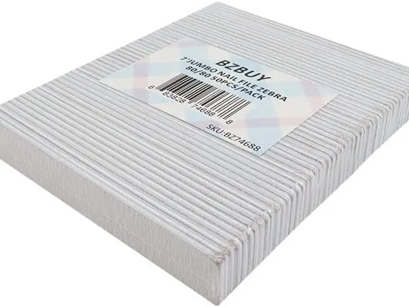 Bzbuy 50 PCS Large Professional Nail File Kit Set - Double-Sided 80/80 Grit Zebra Print Emery Boards, Nail Care Product, Supplies for Smooth-Finish Manicure & Pedicure, Nail Supplies