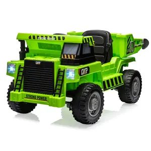 12V 4WD Electric Ride On Dump Truck for Kids, Construction Toy Car with Parental Remote Control, Powered Dump Bed & Functional Shovel, 2 Speed Modes, Built-in Bluetooth Music Player, Ideal Gift for Boys